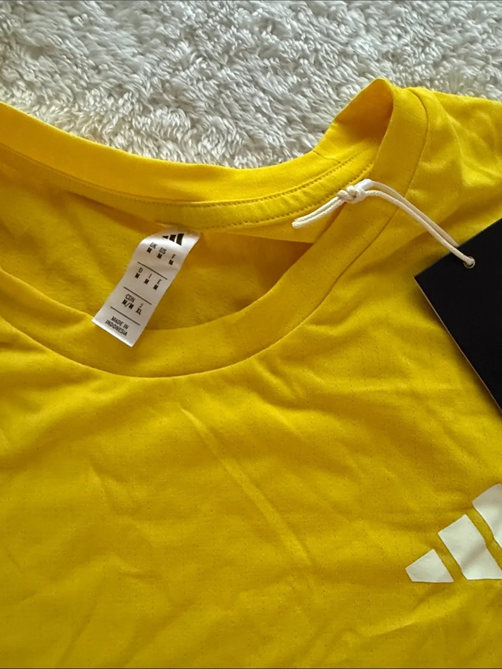 adidas Yellow Peachtree Road Race Graphic Tee with Green Print size medium